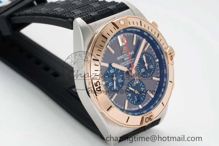 Chronomat B01 42mm SS RG TF 1:1 Best Edition Brown Dial on Black Rubber Strap A7750