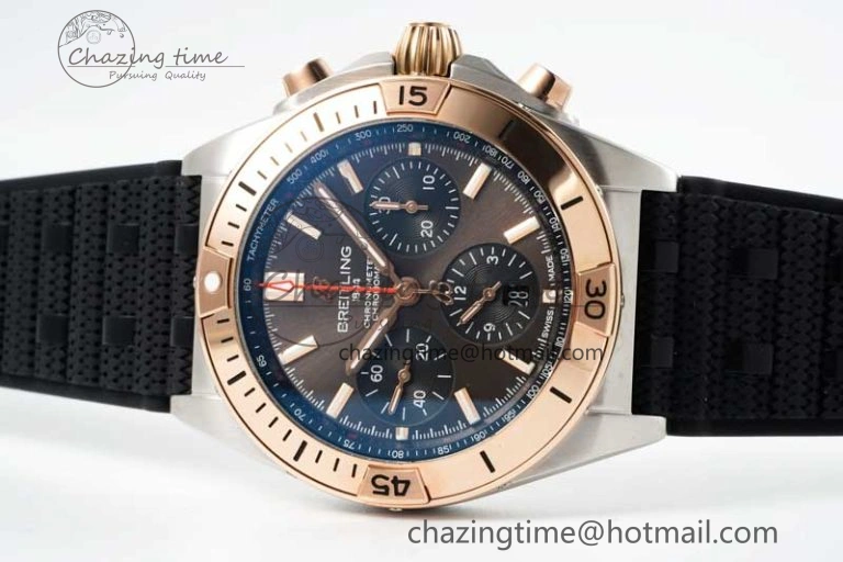 Chronomat B01 42mm SS RG TF 1:1 Best Edition Brown Dial on Black Rubber Strap A7750