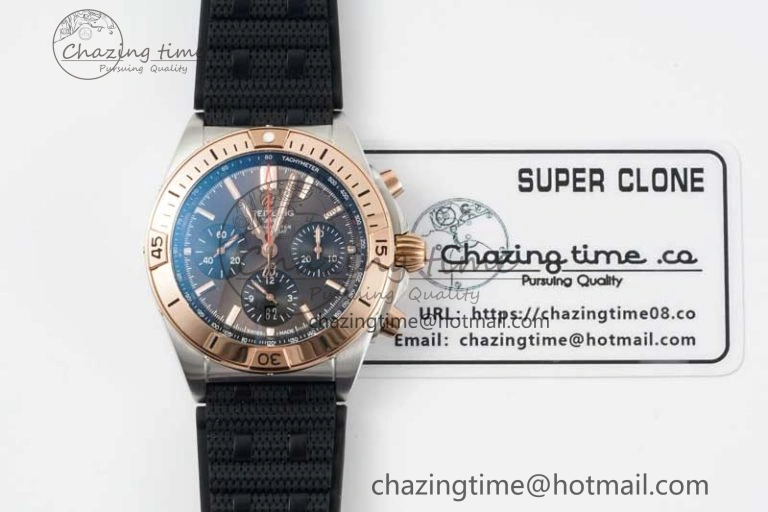 Chronomat B01 42mm SS RG TF 1:1 Best Edition Brown Dial on Black Rubber Strap A7750