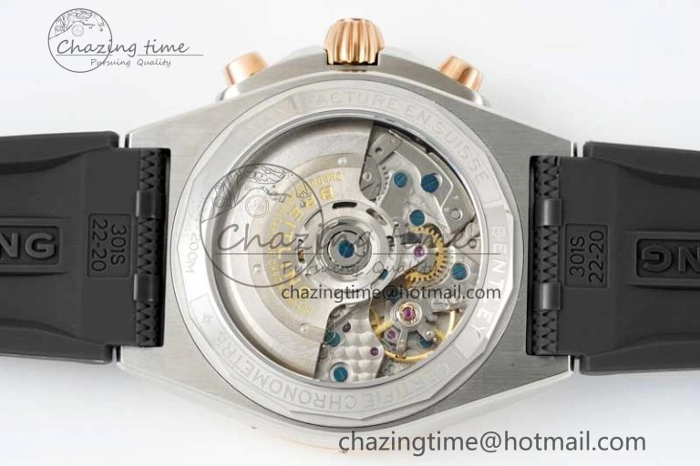 Chronomat B01 42mm SS RG TF 1:1 Best Edition Brown Dial on Black Rubber Strap A7750