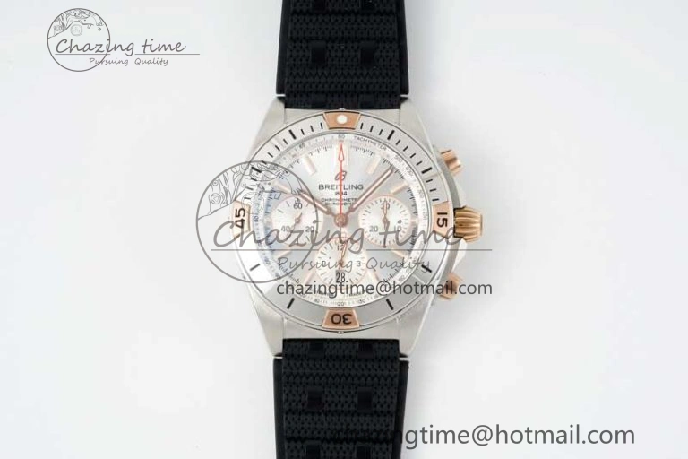 Chronomat B01 42mm SS RG TF 1:1 Best Edition Silver Dial on Black Rubber Strap A7750