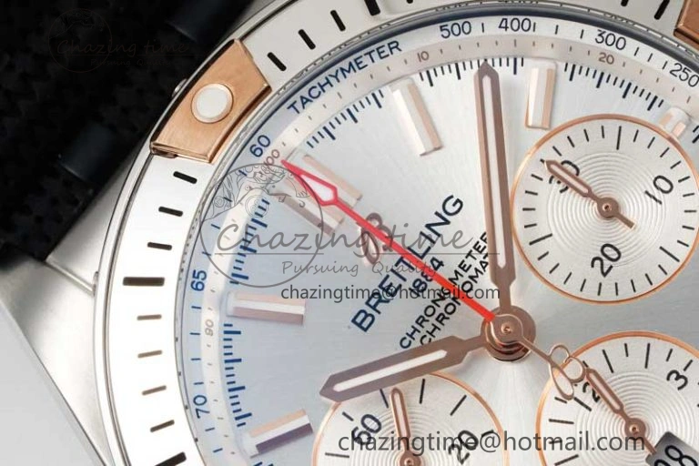 Chronomat B01 42mm SS RG TF 1:1 Best Edition Silver Dial on Black Rubber Strap A7750