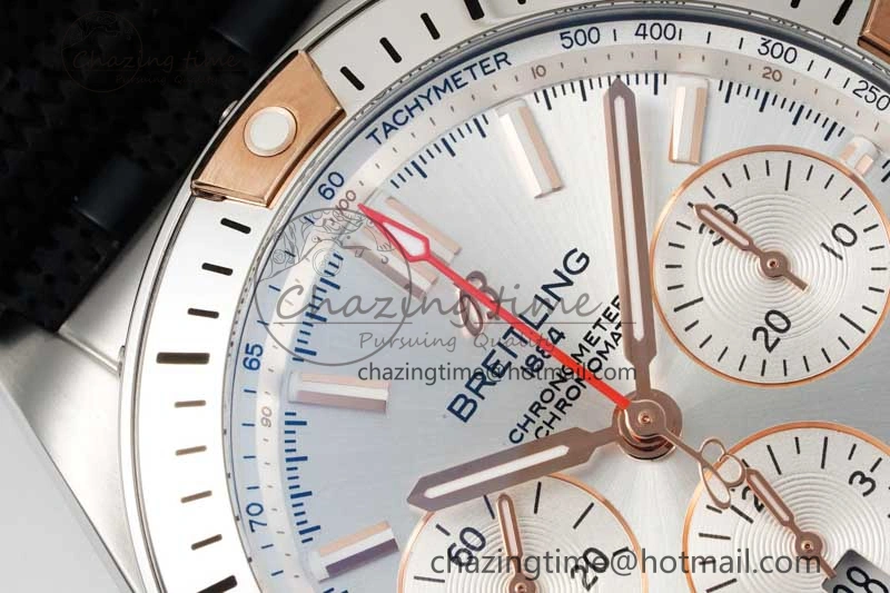 Chronomat B01 42mm SS RG TF 1:1 Best Edition Silver Dial on Black Rubber Strap A7750