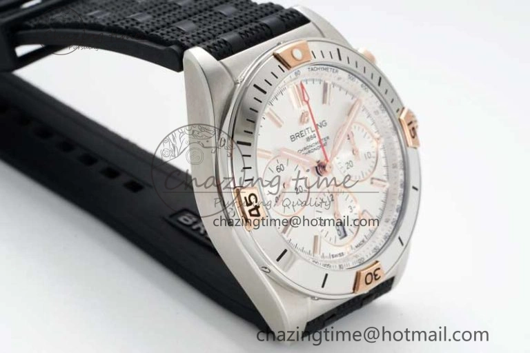 Chronomat B01 42mm SS RG TF 1:1 Best Edition Silver Dial on Black Rubber Strap A7750