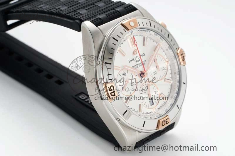 Chronomat B01 42mm SS RG TF 1:1 Best Edition Silver Dial on Black Rubber Strap A7750