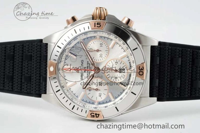 Chronomat B01 42mm SS RG TF 1:1 Best Edition Silver Dial on Black Rubber Strap A7750