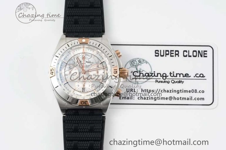 Chronomat B01 42mm SS RG TF 1:1 Best Edition Silver Dial on Black Rubber Strap A7750