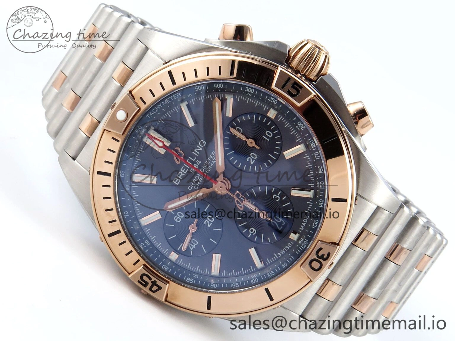 Chronomat B01 44mm SS RG TF 1:1 Best Edition Blue Dial RG Bezel on SS RG Bracelet A7750