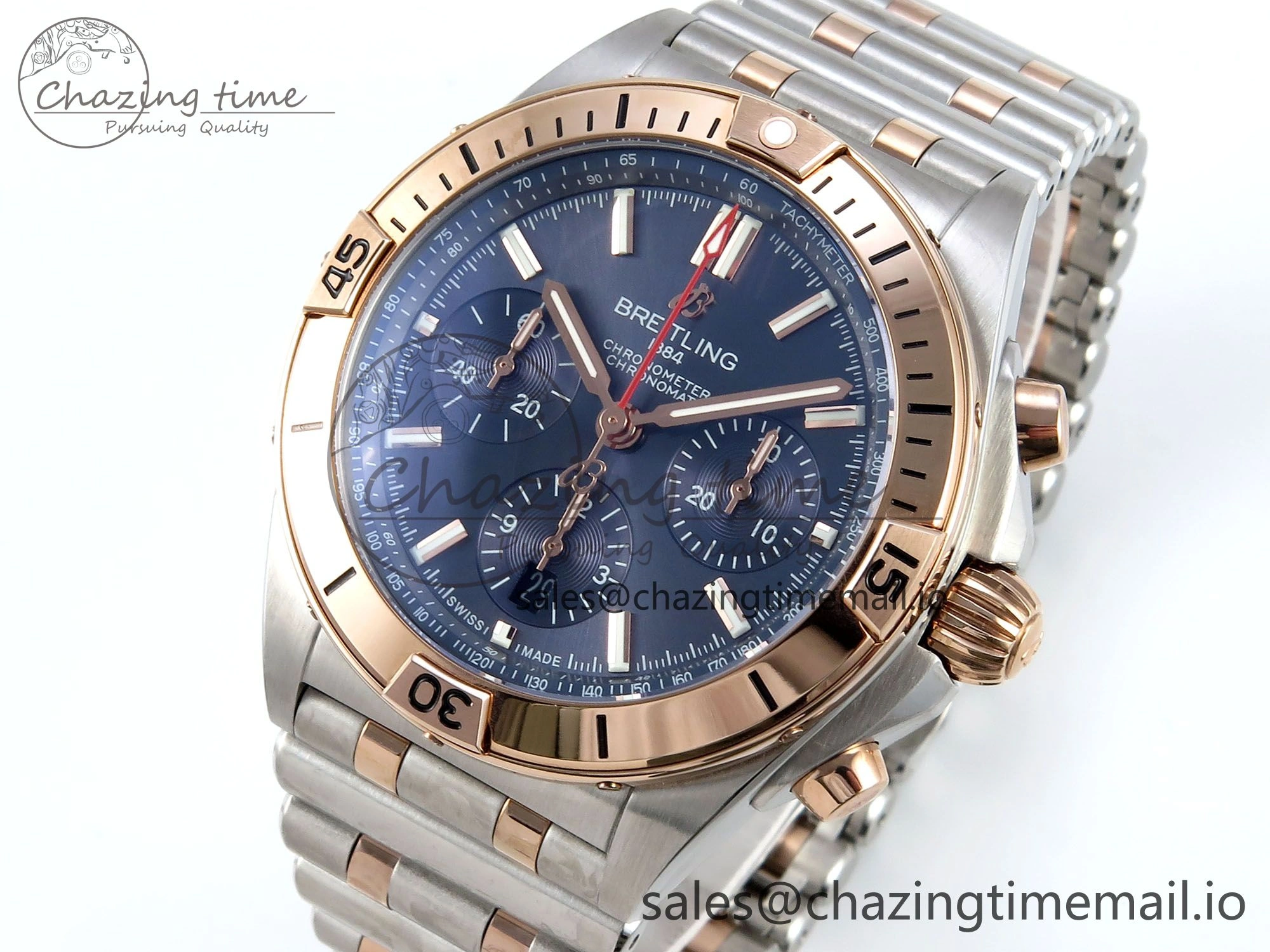 Chronomat B01 44mm SS RG TF 1:1 Best Edition Blue Dial RG Bezel on SS RG Bracelet A7750