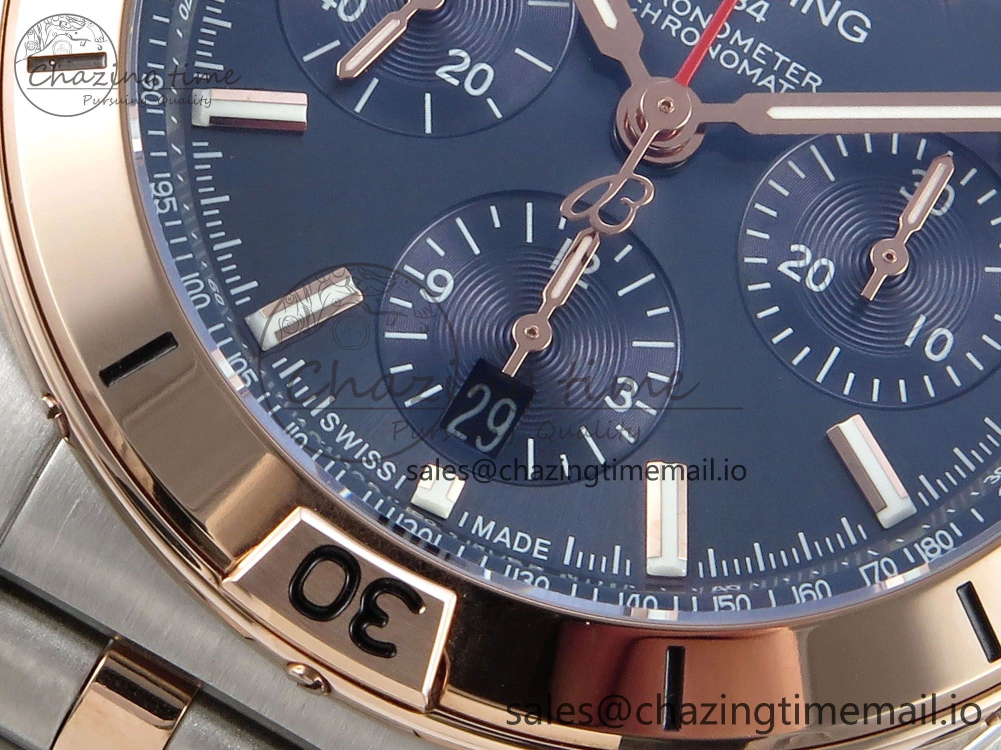 Chronomat B01 44mm SS RG TF 1:1 Best Edition Blue Dial RG Bezel on SS RG Bracelet A7750
