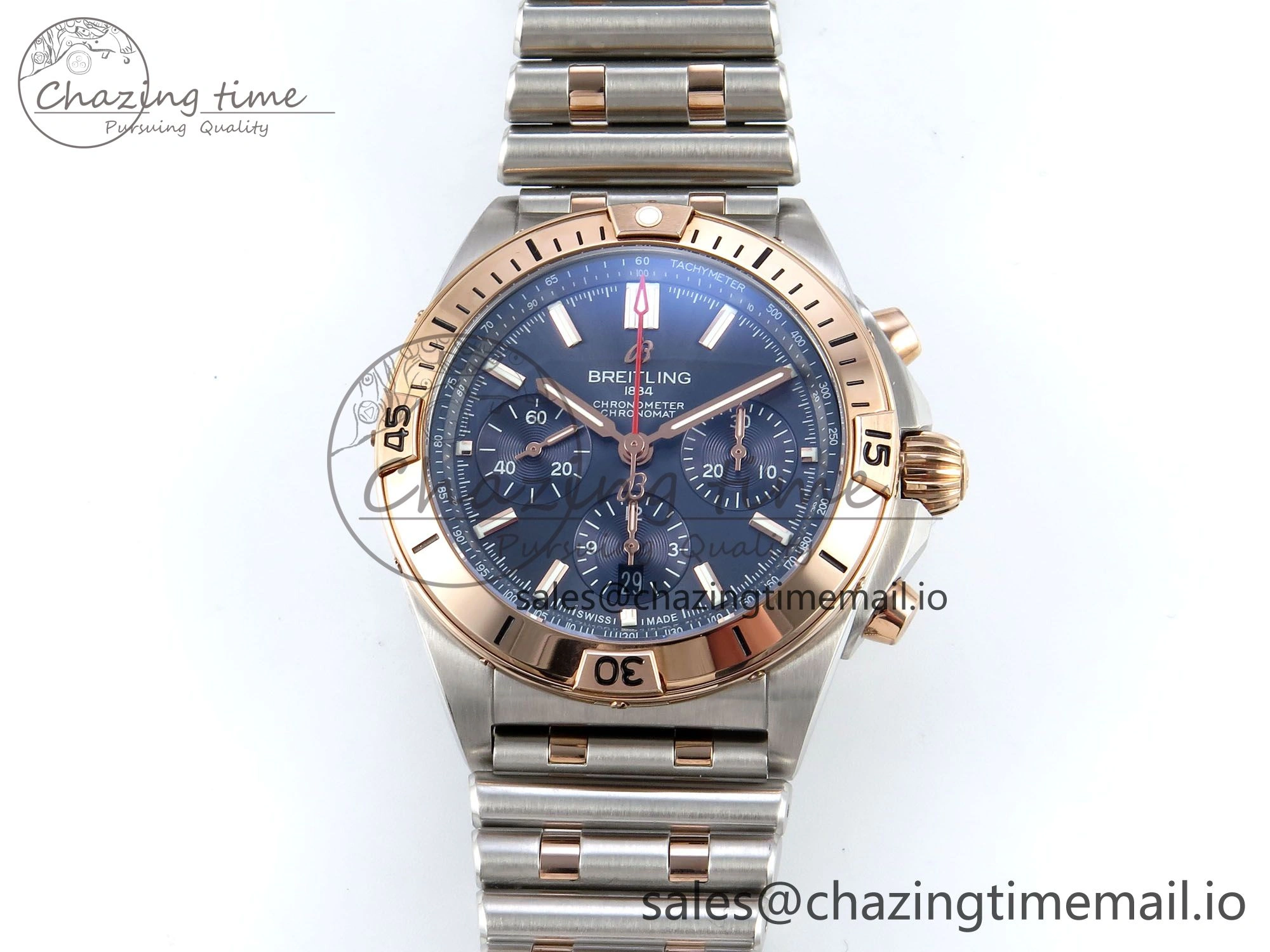 Chronomat B01 44mm SS RG TF 1:1 Best Edition Blue Dial RG Bezel on SS RG Bracelet A7750