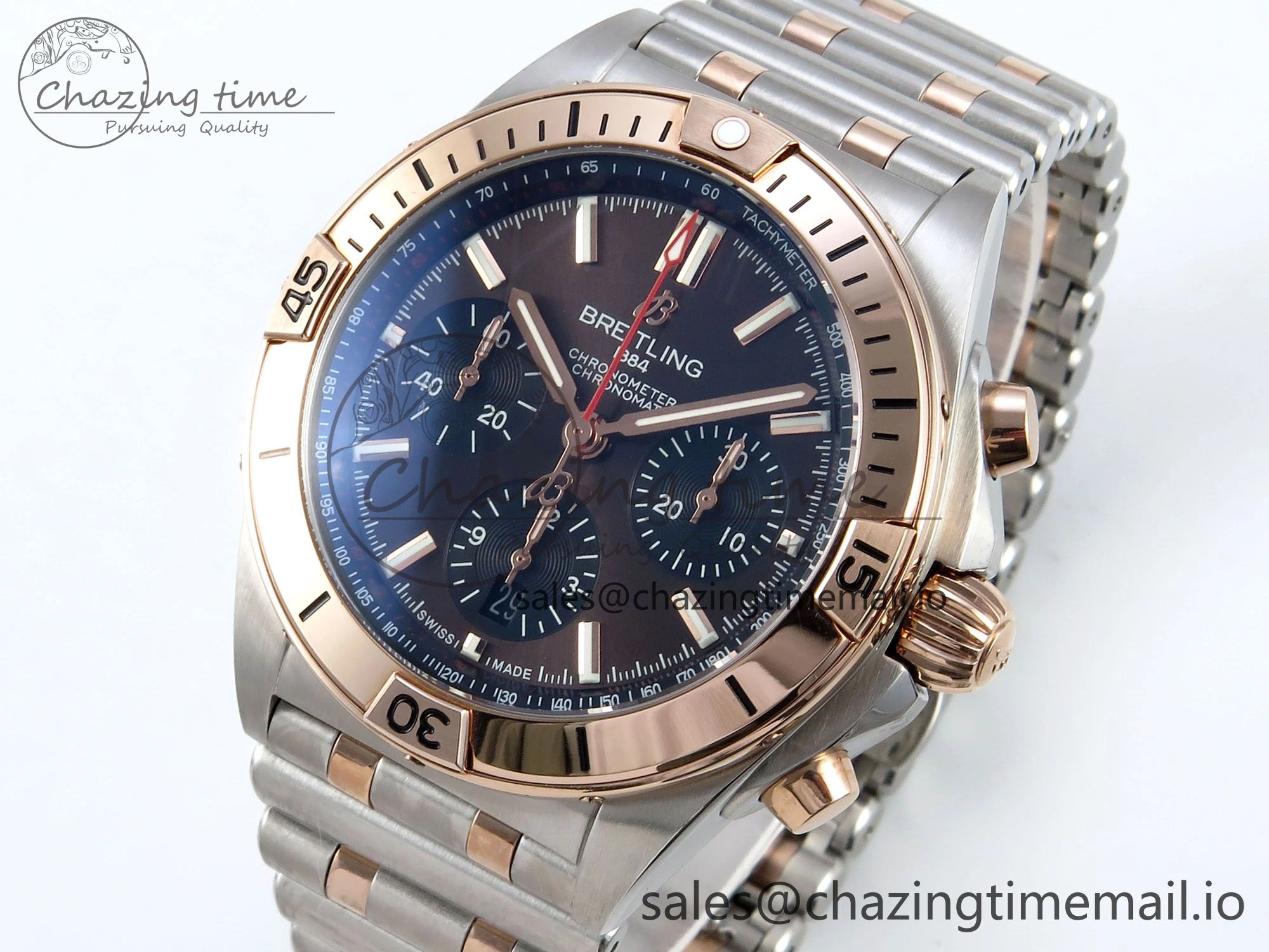 Chronomat B01 44mm SS RG TF 1:1 Best Edition Brown Dial RG Bezel on SS RG Bracelet A7750