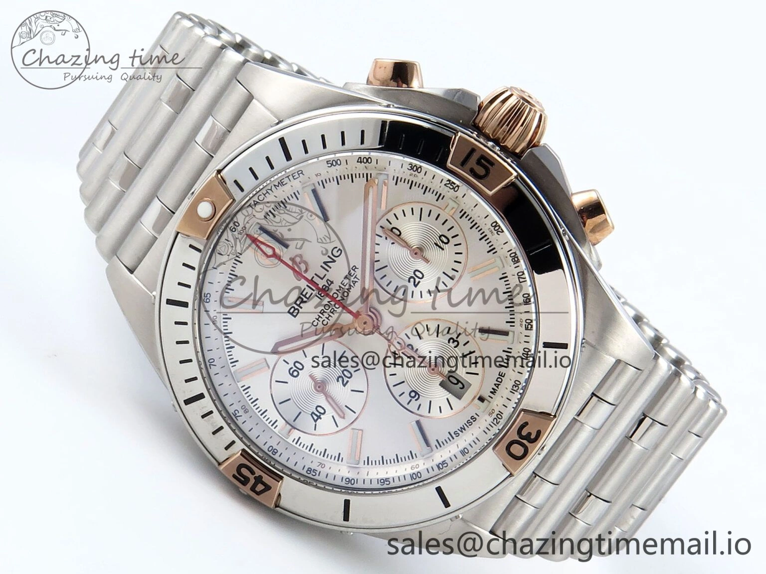 Chronomat B01 44mm SS RG TF 1:1 Best Edition Silver Dial on SS Bracelet A7750