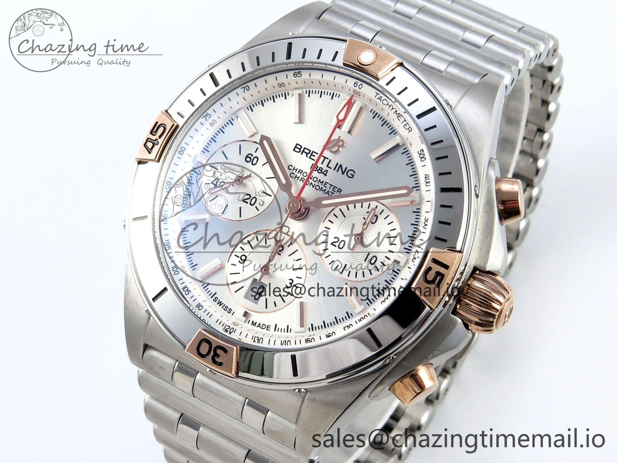 Chronomat B01 44mm SS RG TF 1:1 Best Edition Silver Dial on SS Bracelet A7750