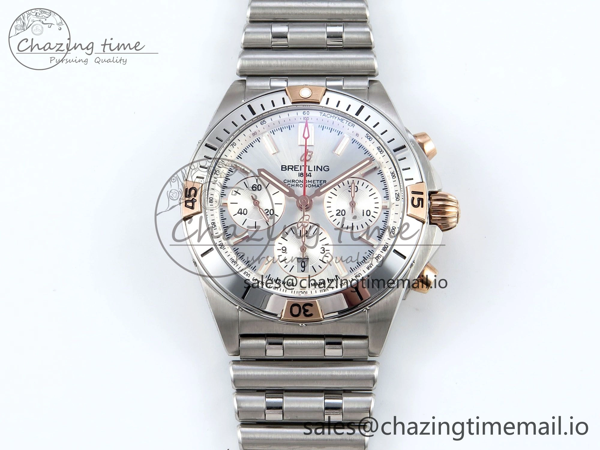 Chronomat B01 44mm SS RG TF 1:1 Best Edition Silver Dial on SS Bracelet A7750