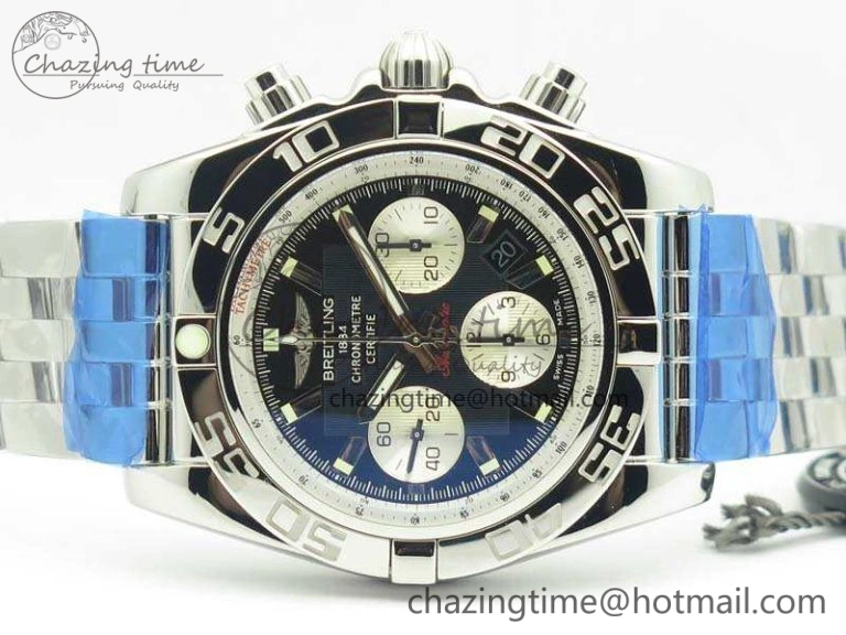 Chronomat B01 AB0110 Chrono SS GF 1:1 Best Edition Black Dial On SS Bracelet A7750