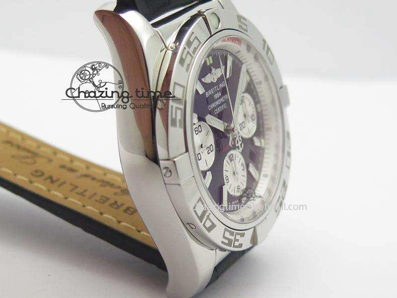 Chronomat B01 Chrono SS JF 1:1 Best Edition Black Dial On Black Leather Strap A7750