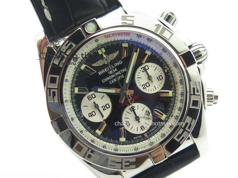 Chronomat B01 Chrono SS JF 1:1 Best Edition Black Dial On Black Leather Strap A7750