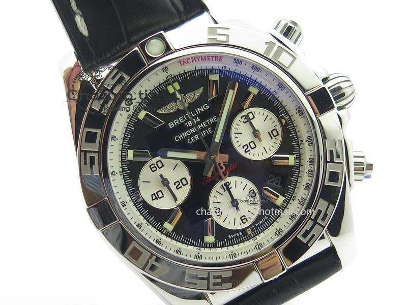 Chronomat B01 Chrono SS JF 1:1 Best Edition Black Dial On Black Leather Strap A7750