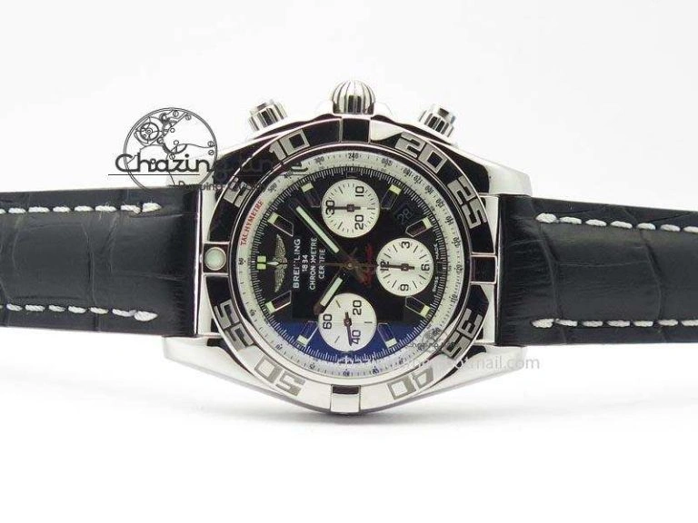 Chronomat B01 Chrono SS JF 1:1 Best Edition Black Dial On Black Leather Strap A7750