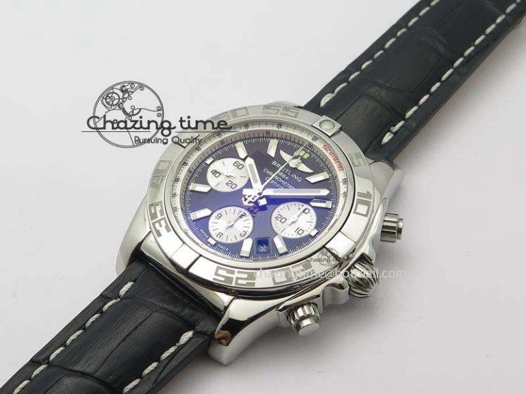 Chronomat B01 Chrono SS JF 1:1 Best Edition Black Dial On Black Leather Strap A7750