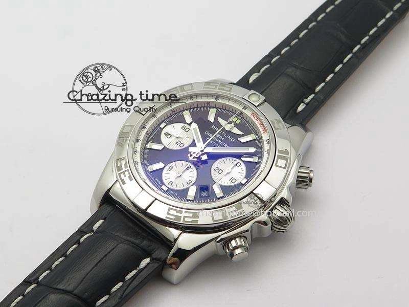 Chronomat B01 Chrono SS JF 1:1 Best Edition Black Dial On Black Leather Strap A7750