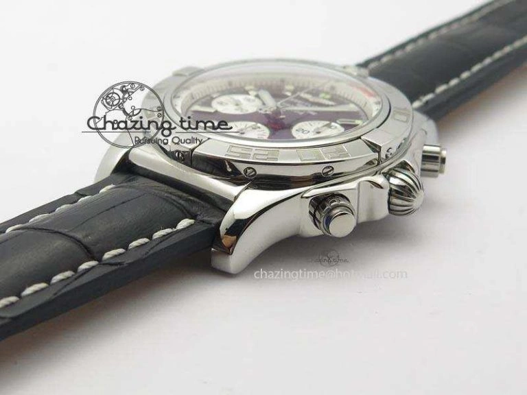 Chronomat B01 Chrono SS JF 1:1 Best Edition Black Dial On Black Leather Strap A7750