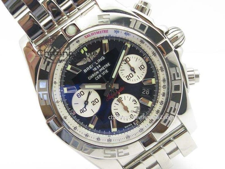 Chronomat B01 Chrono SS JF 1:1 Best Edition Black Dial On SS Bracelet A7750