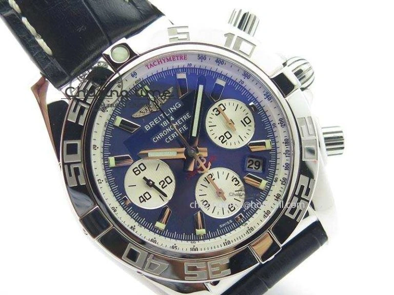 Chronomat B01 Chrono SS JF 1:1 Best Edition Blue Dial On Black Leather Strap A7750