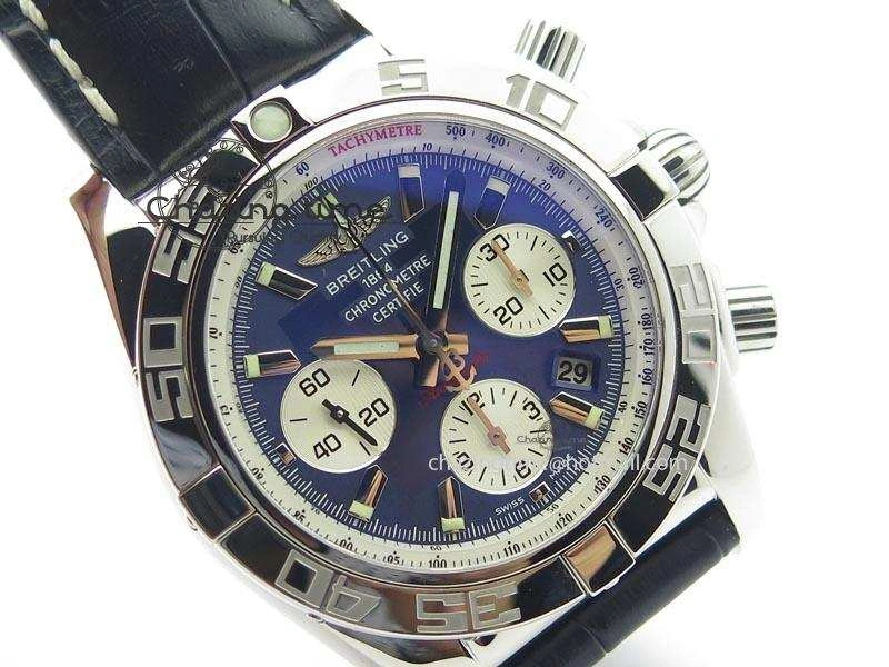 Chronomat B01 Chrono SS JF 1:1 Best Edition Blue Dial On Black Leather Strap A7750