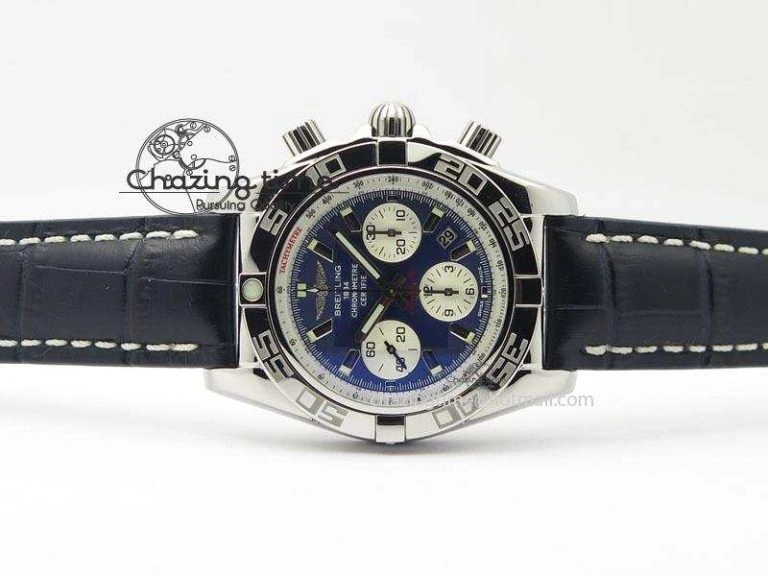 Chronomat B01 Chrono SS JF 1:1 Best Edition Blue Dial On Black Leather Strap A7750