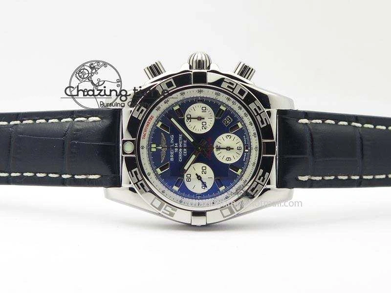 Chronomat B01 Chrono SS JF 1:1 Best Edition Blue Dial On Black Leather Strap A7750
