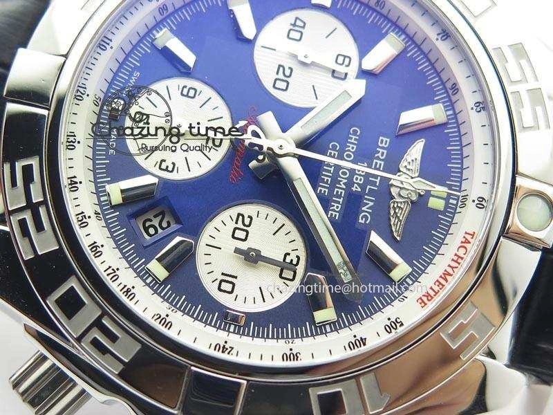 Chronomat B01 Chrono SS JF 1:1 Best Edition Blue Dial On Black Leather Strap A7750