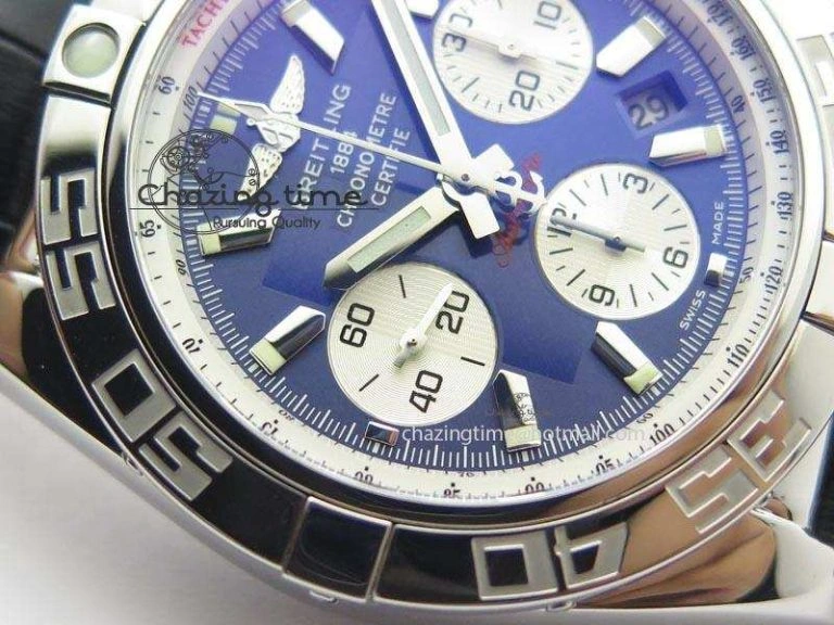 Chronomat B01 Chrono SS JF 1:1 Best Edition Blue Dial On Black Leather Strap A7750