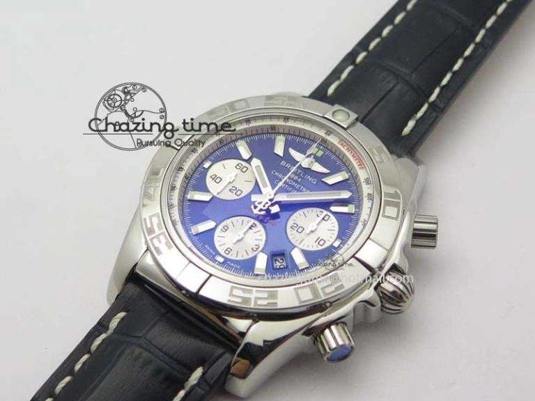 Chronomat B01 Chrono SS JF 1:1 Best Edition Blue Dial On Black Leather Strap A7750