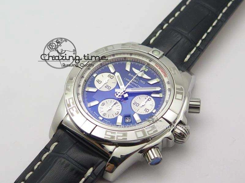 Chronomat B01 Chrono SS JF 1:1 Best Edition Blue Dial On Black Leather Strap A7750