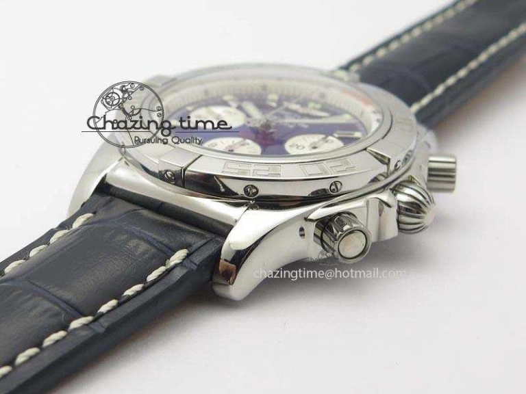 Chronomat B01 Chrono SS JF 1:1 Best Edition Blue Dial On Black Leather Strap A7750
