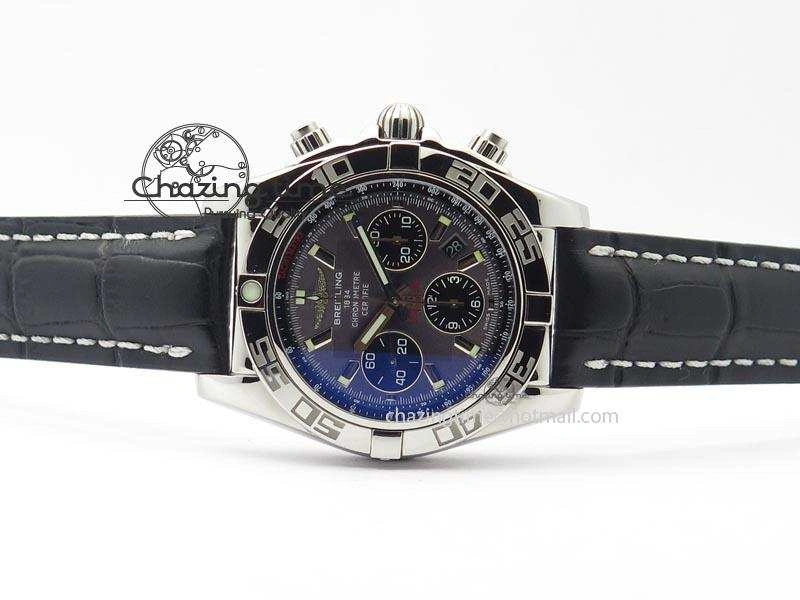 Chronomat B01 Chrono SS JF 1:1 Best Edition Gray Dial On Black Leather Strap A7750