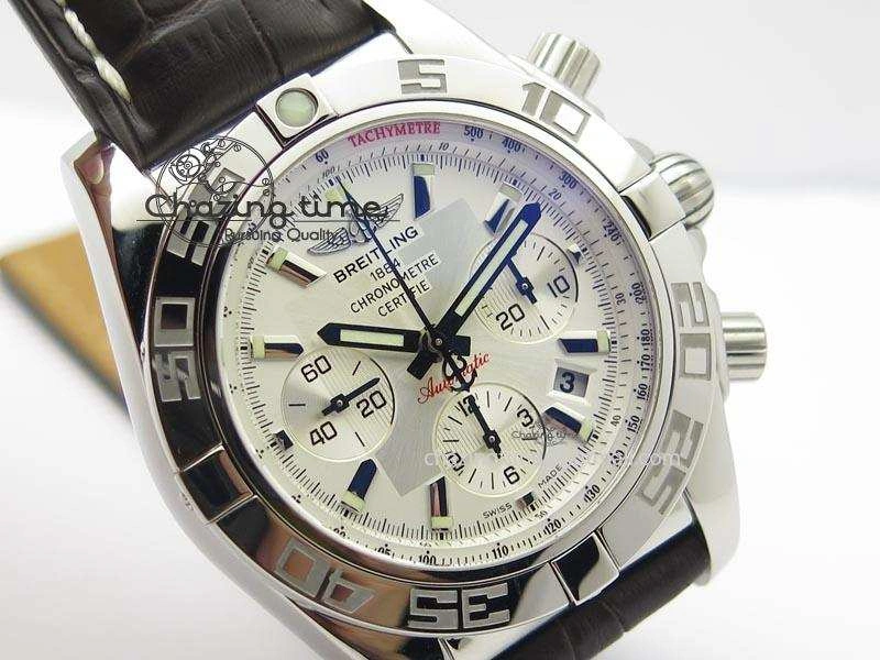 Chronomat B01 Chrono SS JF 1:1 Best Edition White Dial On Brown Leather Strap A7750