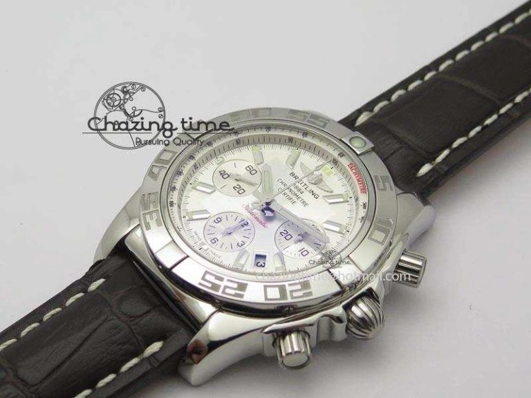 Chronomat B01 Chrono SS JF 1:1 Best Edition White Dial On Brown Leather Strap A7750