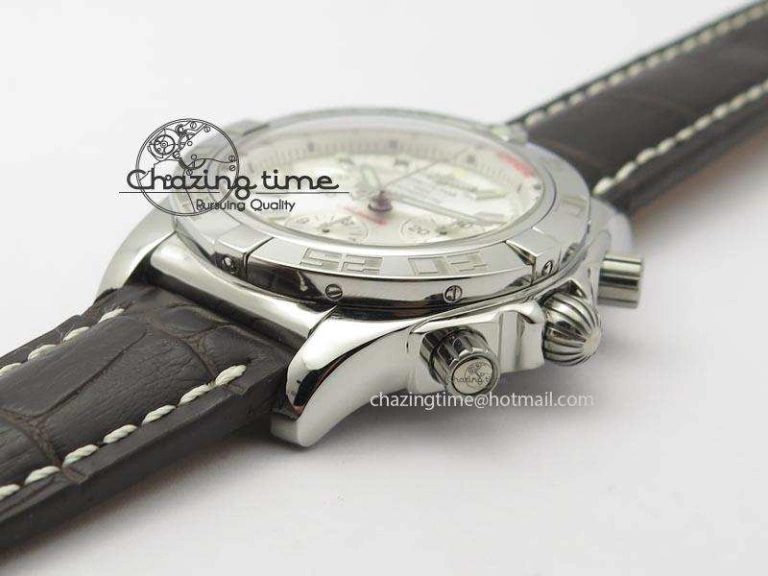 Chronomat B01 Chrono SS JF 1:1 Best Edition White Dial On Brown Leather Strap A7750