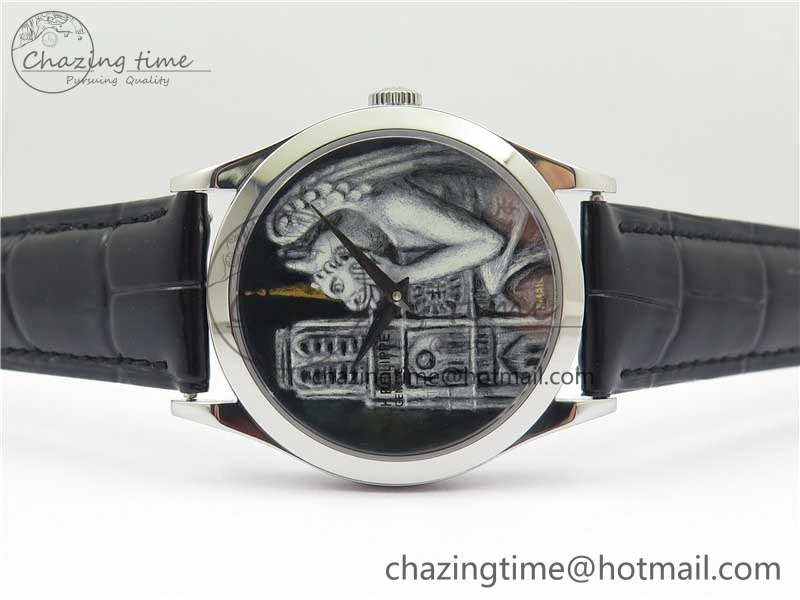 Classic 5077P-102 SS Case FLF Best Edition Real Enamel Dial 3 Black Leather strap Cal.240