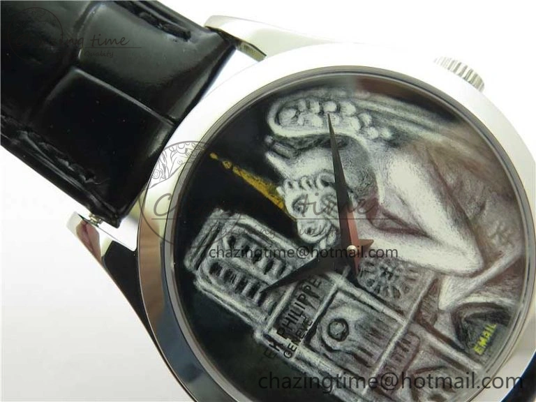 Classic 5077P-102 SS Case FLF Best Edition Real Enamel Dial 3 Black Leather strap Cal.240