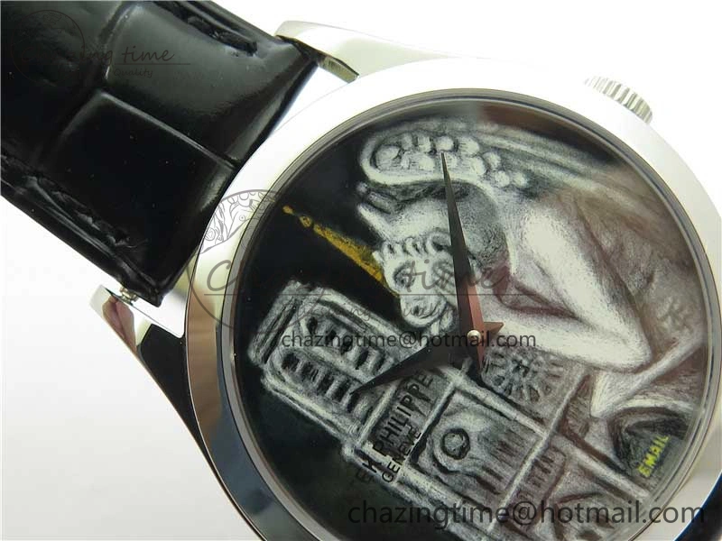 Classic 5077P-102 SS Case FLF Best Edition Real Enamel Dial 3 Black Leather strap Cal.240