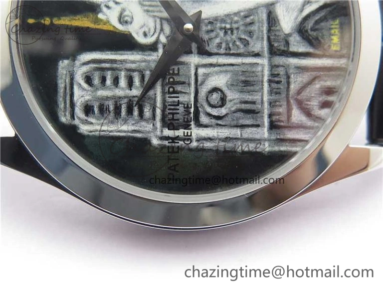 Classic 5077P-102 SS Case FLF Best Edition Real Enamel Dial 3 Black Leather strap Cal.240