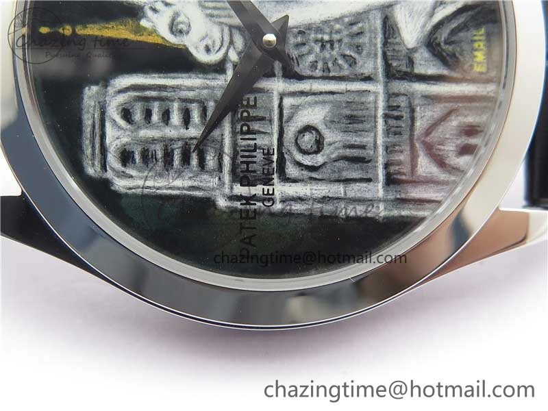 Classic 5077P-102 SS Case FLF Best Edition Real Enamel Dial 3 Black Leather strap Cal.240