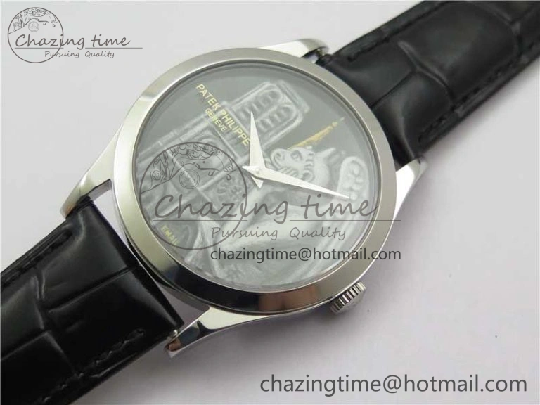 Classic 5077P-102 SS Case FLF Best Edition Real Enamel Dial 3 Black Leather strap Cal.240