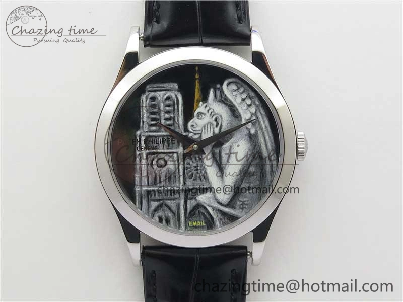 Classic 5077P-102 SS Case FLF Best Edition Real Enamel Dial 3 Black Leather strap Cal.240