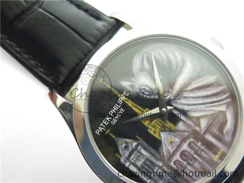 Classic 5077P-102 SS Case FLF Best Edition Real Enamel Dial 4 Black Leather strap Cal.240