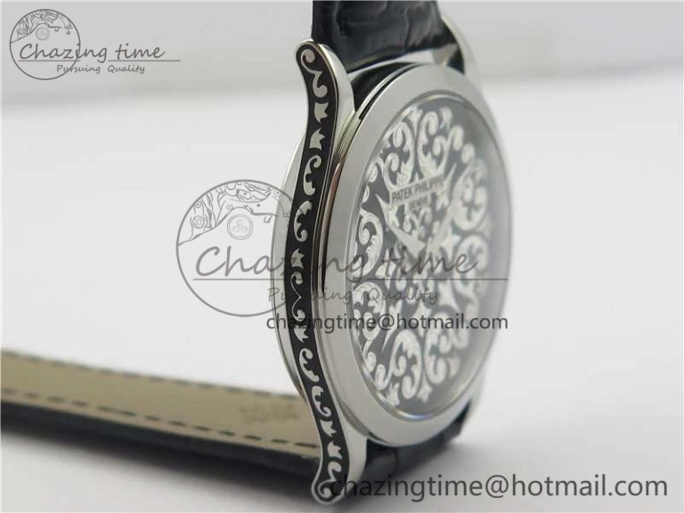 Classic 5088 100P-001 Engraved Case FLF Best Edition Engraved Dial on Black Leather strap Cal.240